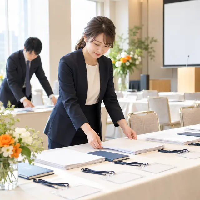 資料と会場を準備するイメージ